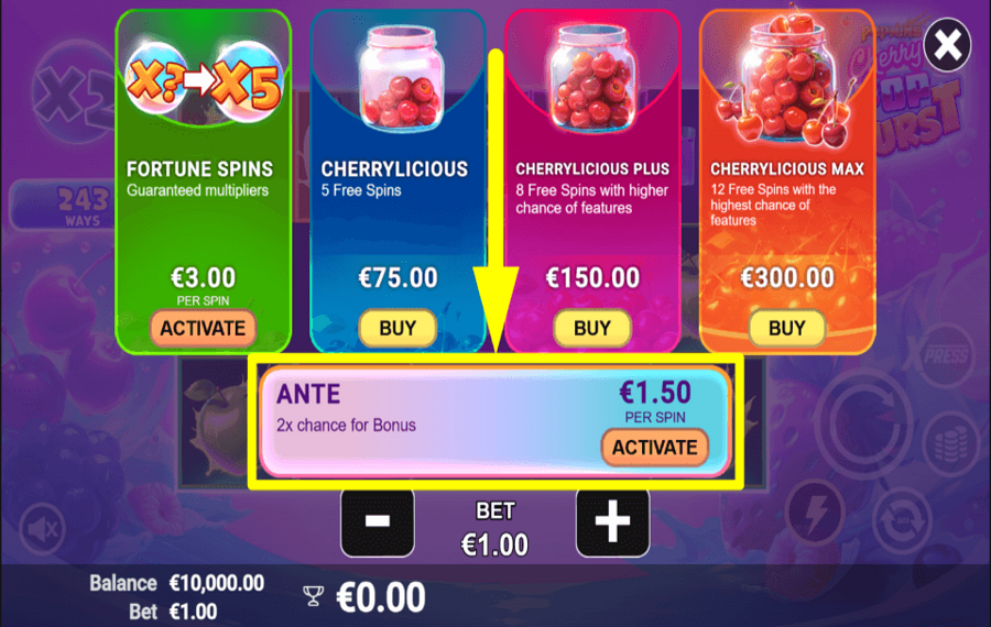 CherryPop Burst SET EXTRA BETS.