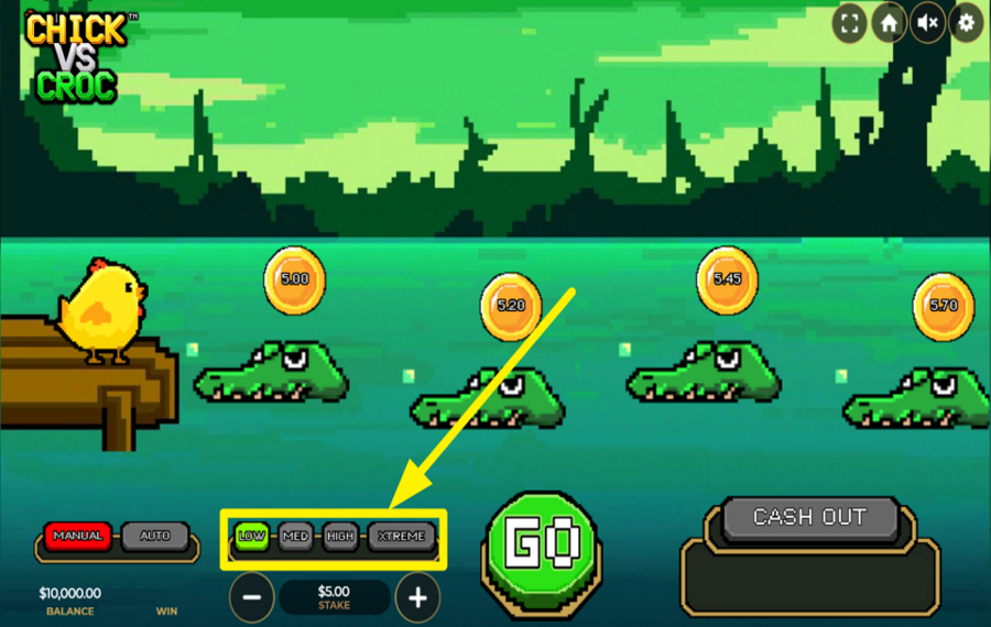 Chick vs Croc SÉLECTIONNEZ UN NIVEAU DE RISQUE.