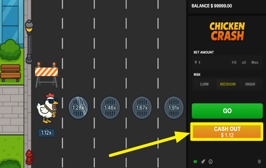 Chicken Crash LÖSEN SIE IHRE GEWINNE AUS.