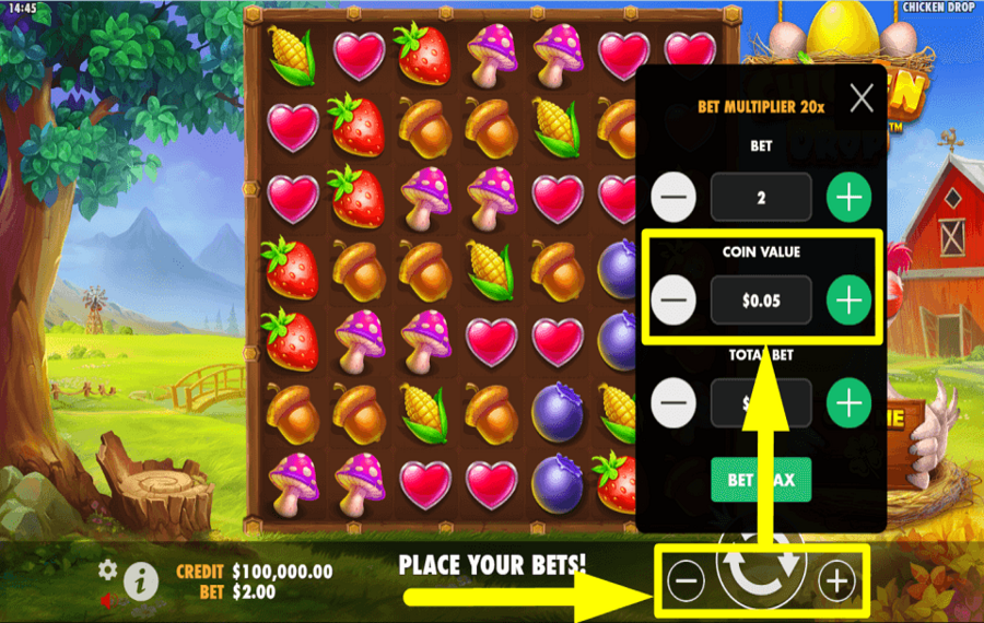 Chicken Drop ESTABLEZCA EL VALOR DE LA MONEDA.