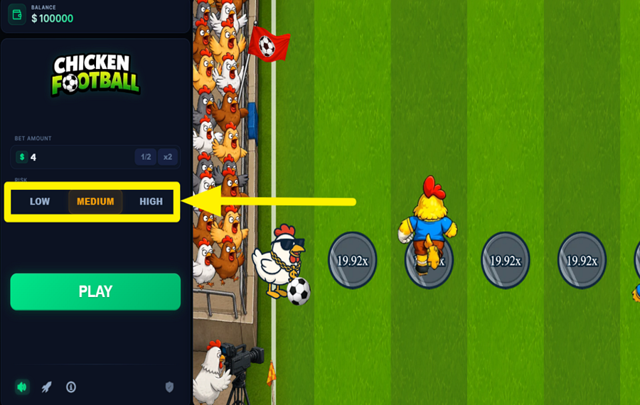 Chicken Football ВЫБЕРИТЕ УРОВЕНЬ РИСКА.