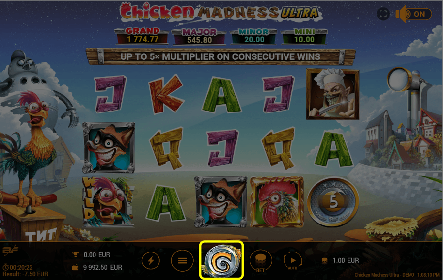 Chicken Madness Ultra Fare clic sul pulsante di rotazione