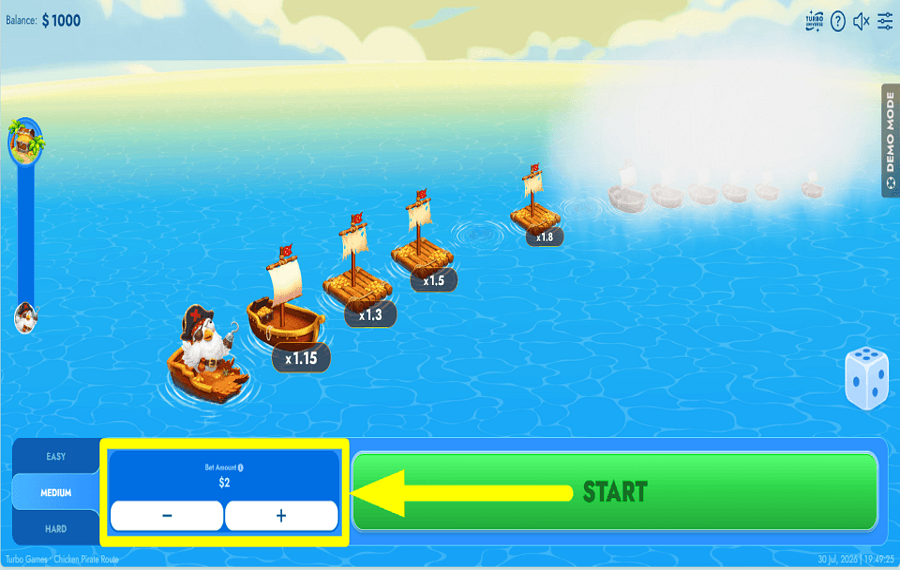Chicken Pirate Route PLACE YOUR STAKE.