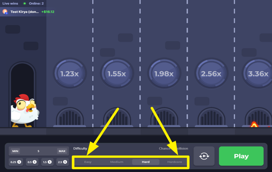 Chicken Road CHOISISSEZ UN NIVEAU DE DIFFICULTÉ.