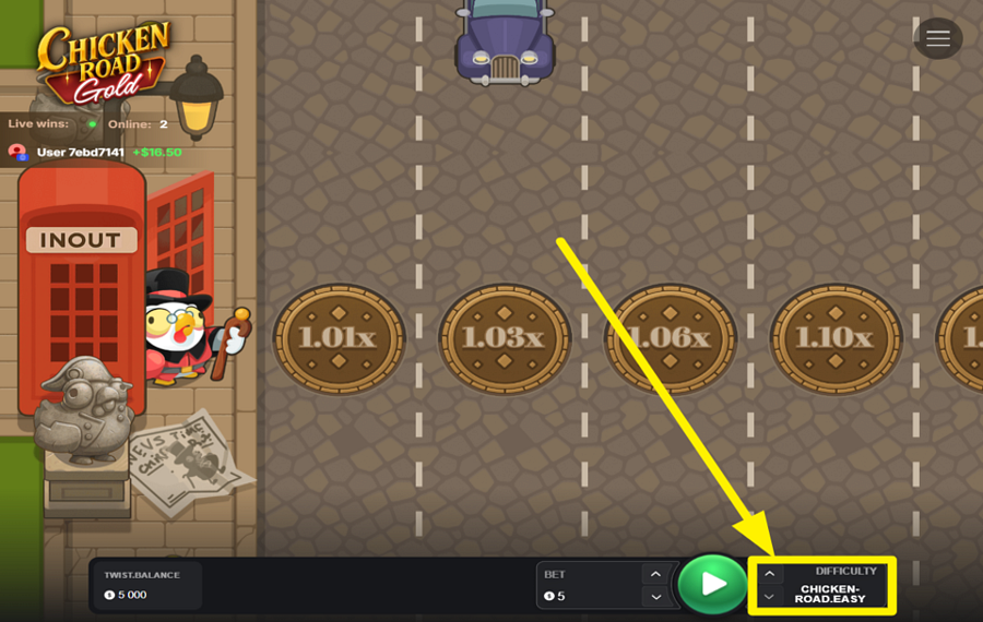Chicken Road Gold CHOISISSEZ UN NIVEAU DE DIFFICULTÉ.