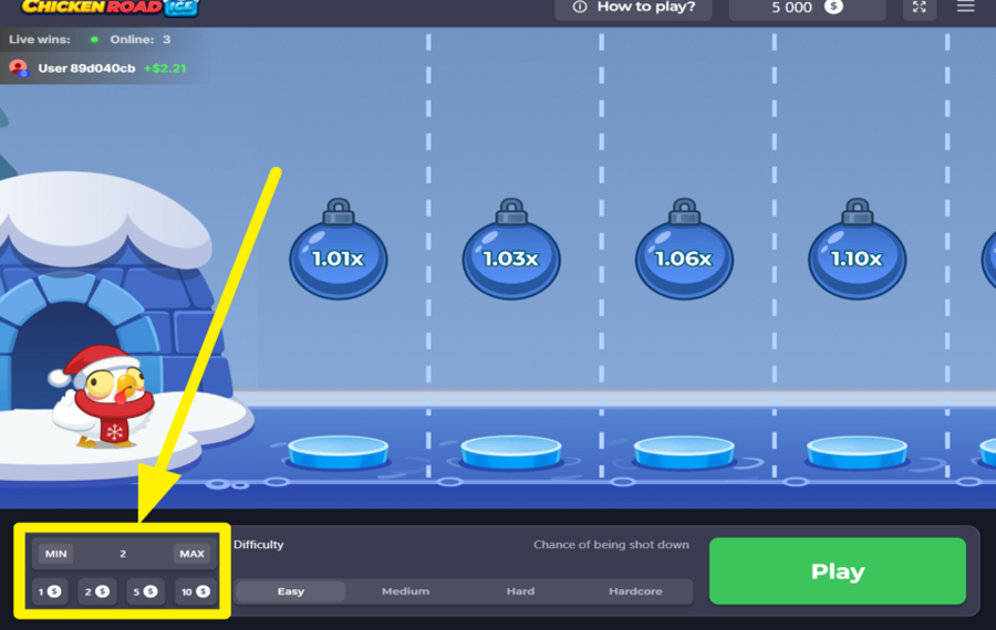 Chicken Road Ice SCEGLI L'IMPORTO DELLA SCOMMESSA.