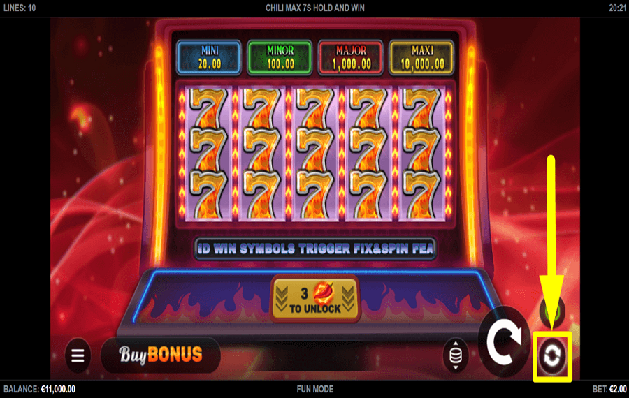 Chili Max 7s Hold and Win РАССМОТРИТЕ ФУНКЦИЮ АВТОВОСПРОИЗВЕДЕНИЯ.