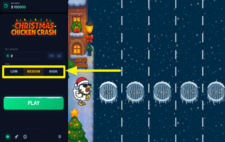 Christmas Chicken Crash CHOISISSEZ UN NIVEAU DE RISQUE.
