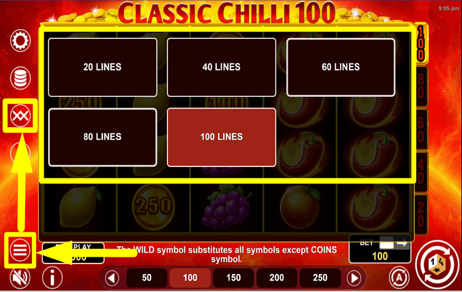 Classic Chilli 100 ADJUST THE PAYLINES.