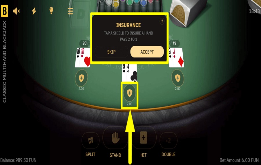 Classic Multihand Blackjack PROTÉGEZ VOTRE MAIN.