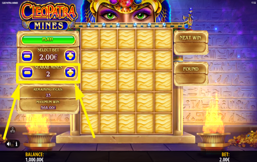 Cleopatra Mines DÉFINIR LE NOMBRE DE MINES SCARABÉES.