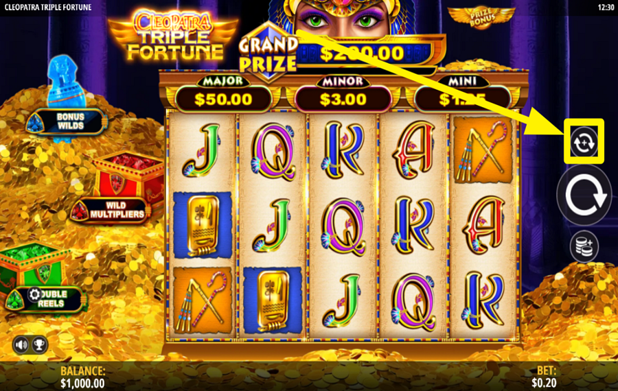 Cleopatra Triple Fortune AUTOMATISCHE DREHS AUSWÄHLEN.