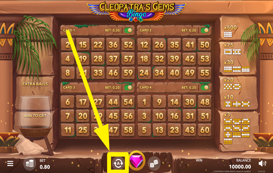 Cleopatras Gems Bingo VERWENDEN SIE DIE AUTOPLAY-FUNKTION.