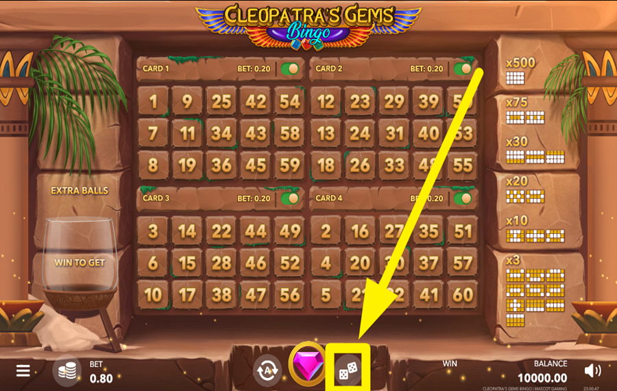 Cleopatras Gems Bingo MISCHE DIE KARTEN.