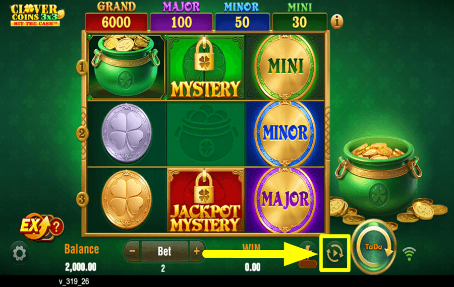Clover Coins 3x3 Hit the Cash TOURNER AUTOMATIQUEMENT.