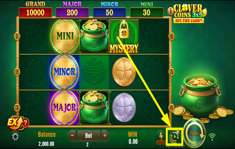 Clover Coins 3x5 DÉMARRER LES TOURS AUTOMATIQUES.