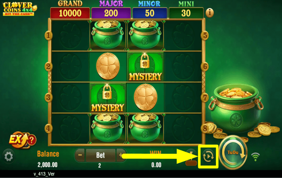 Clover Coins 4x4 Hit the Cash SPIN AUTOMATICALLY.