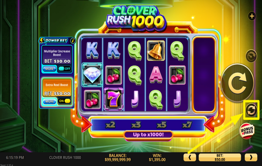 Clover Rush 1000 ВРАЩАЙТЕ БАРАБАНОВЫ АВТОМАТИЧЕСКИ.