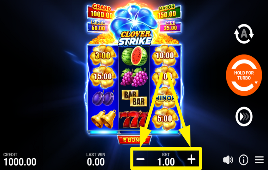 Clover Strike Hold and Win ESTABLECE UN MONTO PARA TU APUESTA.