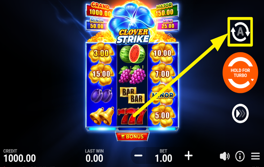 Clover Strike Hold and Win ACTIVAR LA REPRODUCCIÓN AUTOMÁTICA.