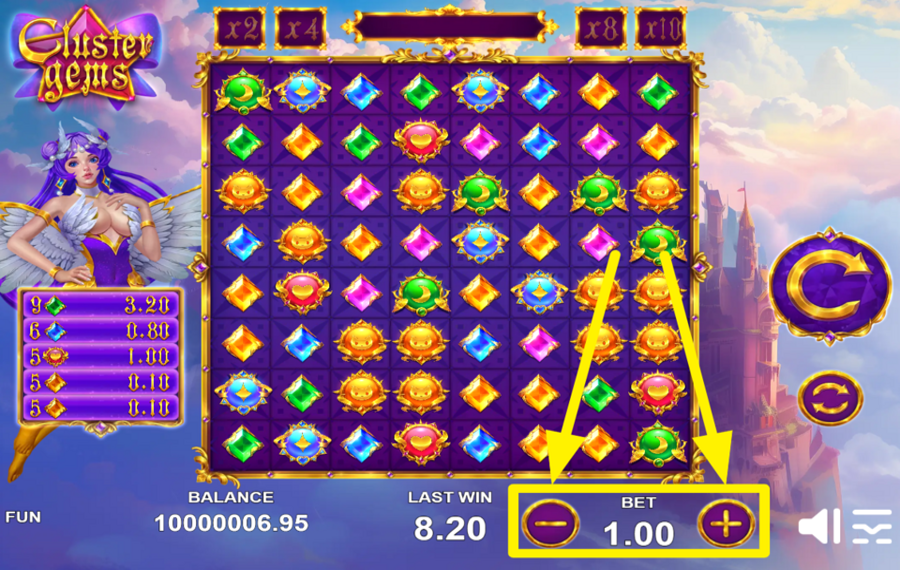 Cluster Gems MODIFICAR LA APUESTA TOTAL.