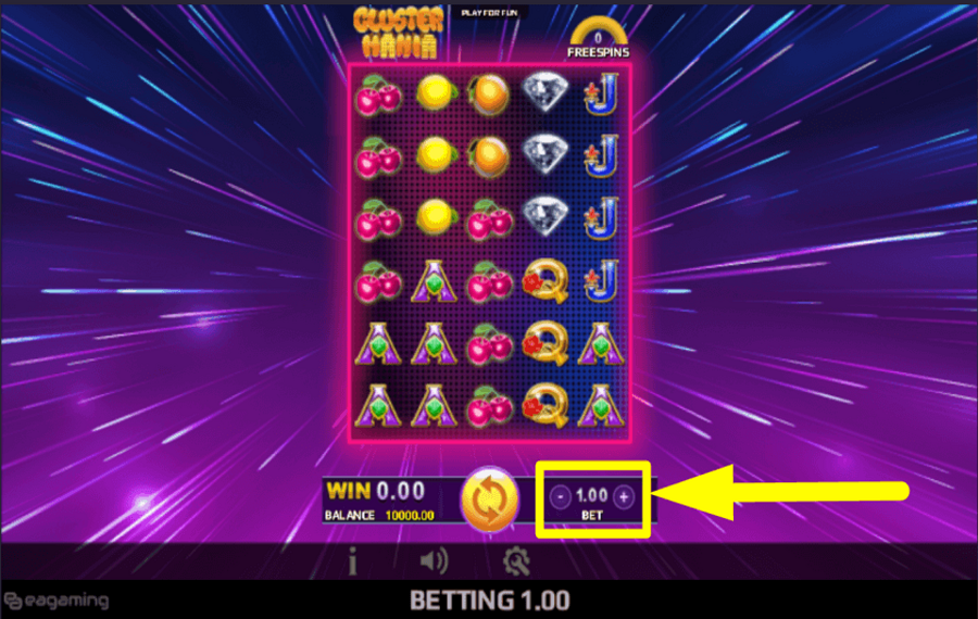 Cluster Mania SET YOUR TOTAL BET.