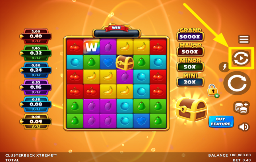 ClusterBuck Xtreme SPIN THE REELS AUTOMATICALLY.