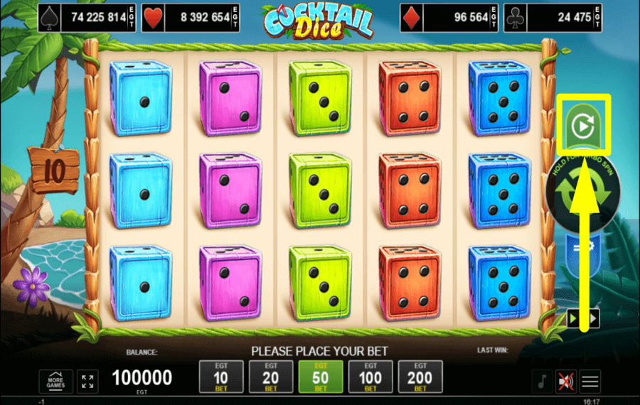 Cocktail Dice CHOOSE AUTOMATIC SPINS.