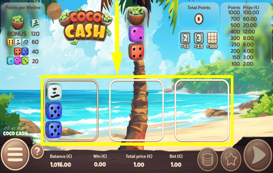 Coco Cash Ordne die Würfel an.