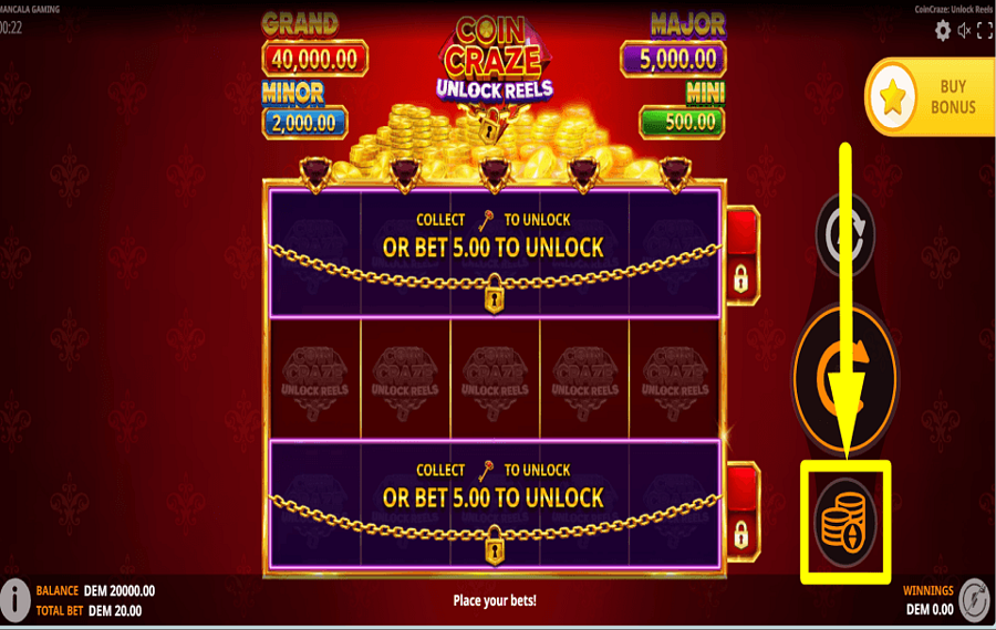 Coin Craze Unlock Reels METTEZ VOTRE MISE.