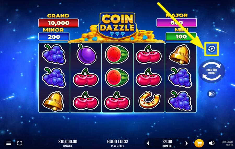Coin Dazzle AUTOMATISCHES ABSPIELEN AUSLÖSEN.