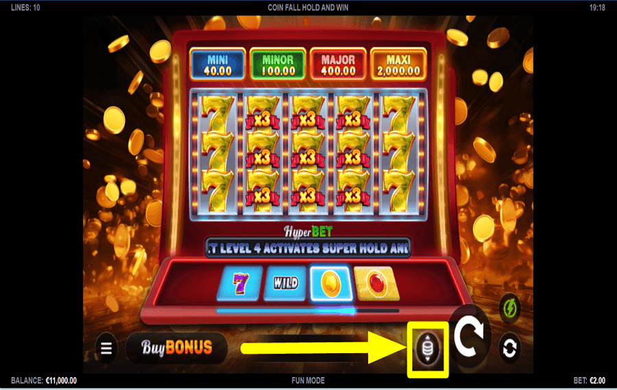 Coin Fall Hold and Win ОПРЕДЕЛИТЕ СТАВКУ.