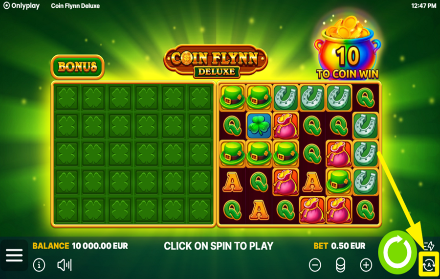 Coin Flynn Deluxe ВКЛЮЧИТЕ АВТОМАТИЧЕСКИЙ ВОСПРОИЗВЕДЕНИЕ.