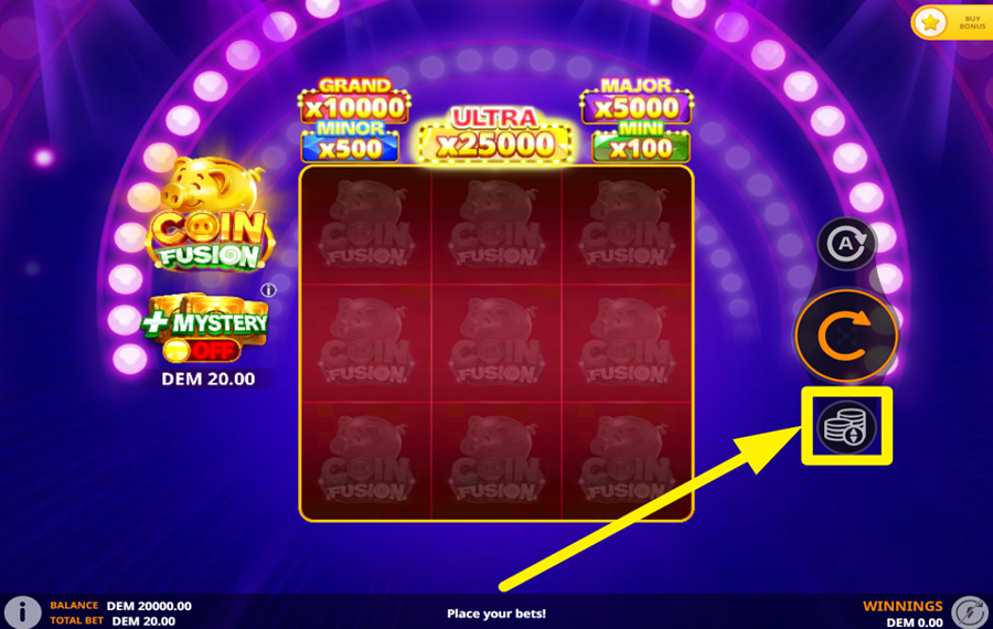 Coin Fusion 賭け金を決めましょう。