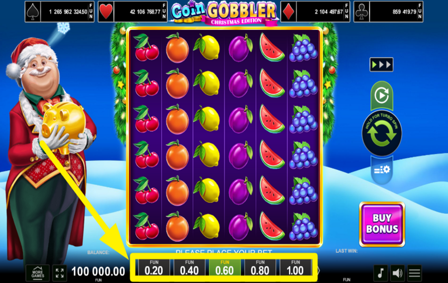 Coin Gobbler Christmas Edition SELECT YOUR BET AMOUNT.