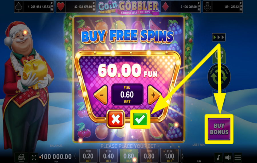 Coin Gobbler Christmas Edition ACQUIRE A BONUS FEATURE.