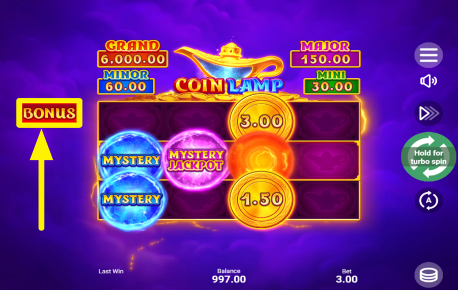 Coin Lamp SCHALTE EIN BONUSSPIEL FREI.