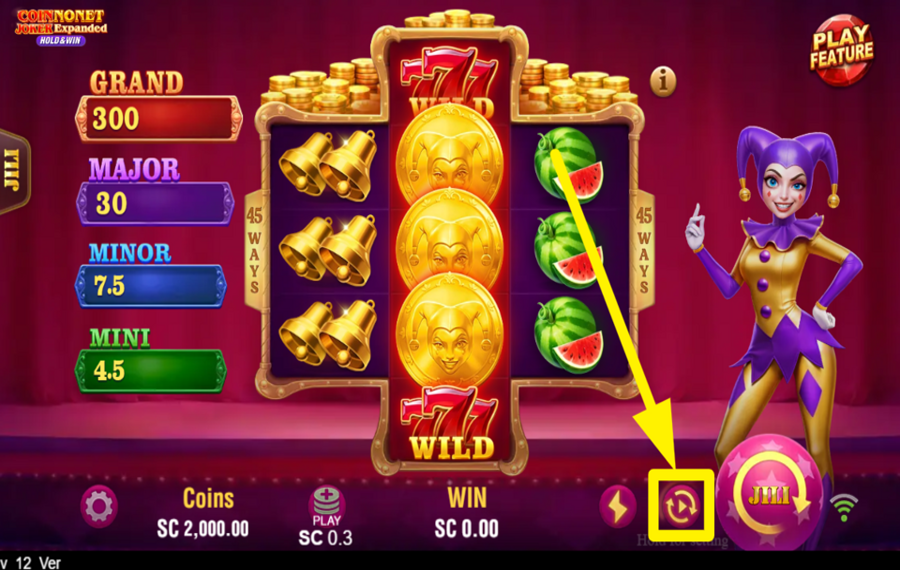 Coin Nonet Joker Expanded TURN ON AUTOMATIC SPINS.