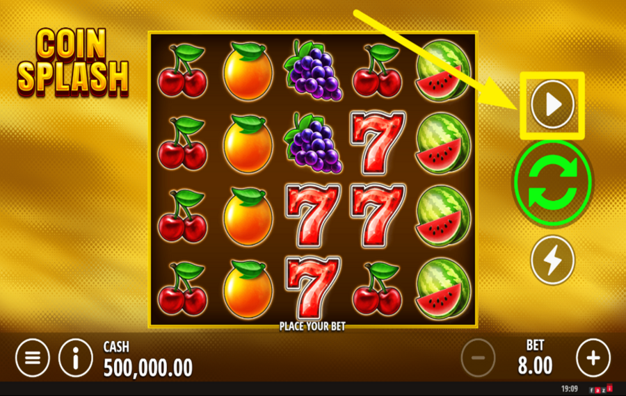 Coin Splash ACTIVATE AUTOMATIC PLAY.