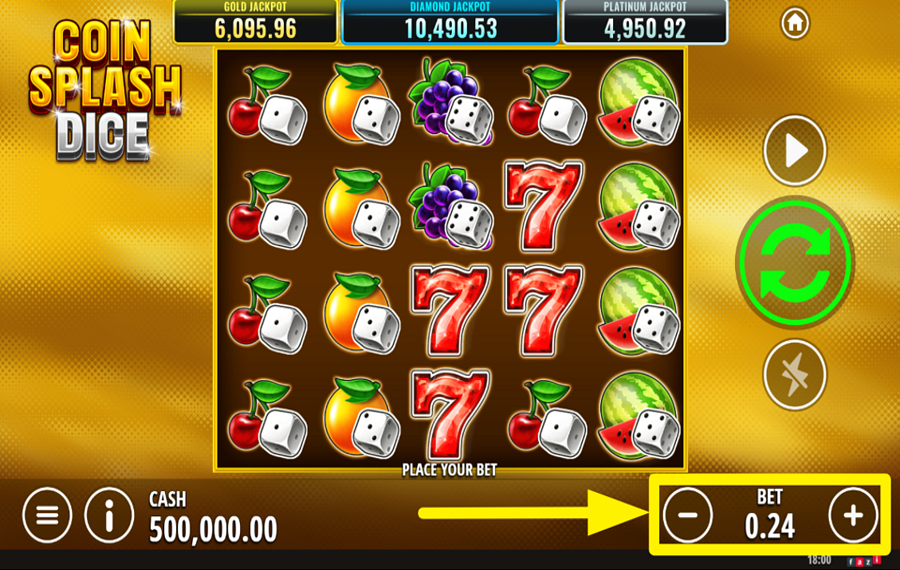 Coin Splash Dice CHOISISSEZ VOTRE MISE.