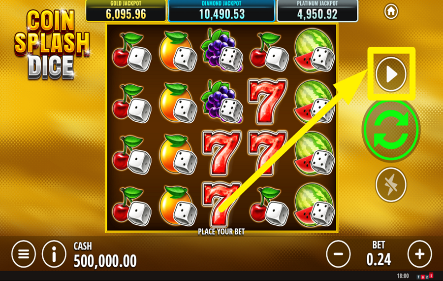 Coin Splash Dice CHOISISSEZ L'ESSORAGE AUTOMATIQUE.