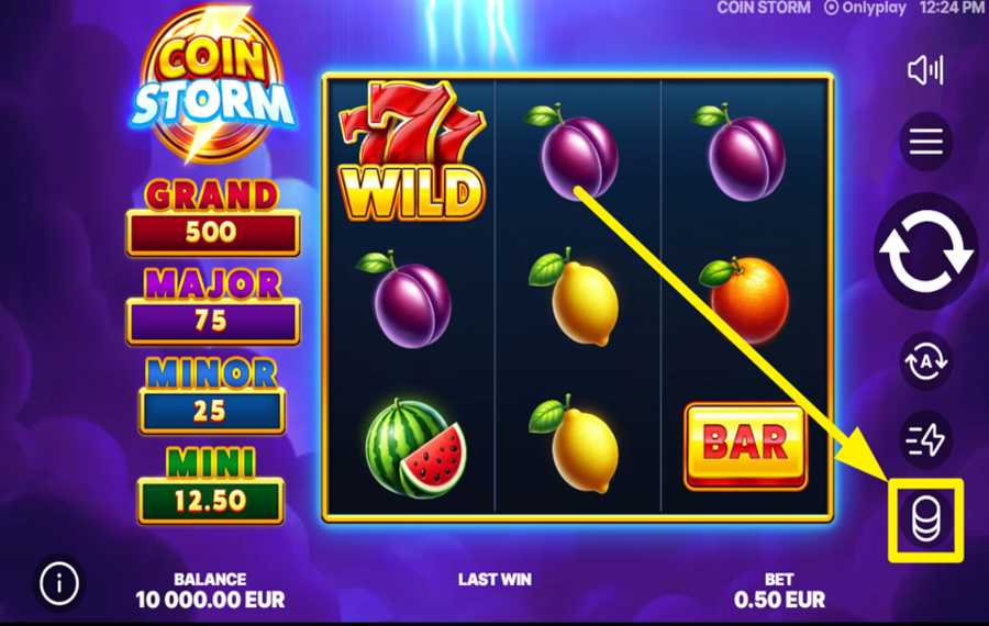 Coin Storm SELECT YOUR STAKE.