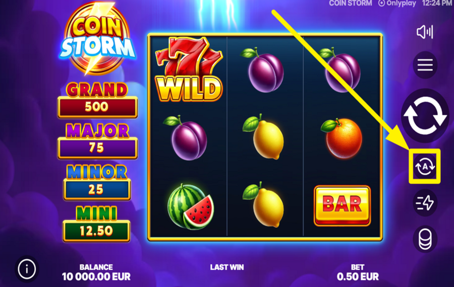 Coin Storm INITIATE AUTOMATIC SPINS.