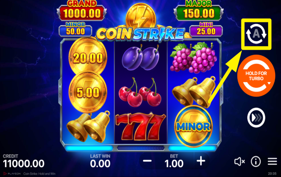 Coin Strike Hold and Win VERWENDEN SIE DIE AUTOPLAY-FUNKTION.