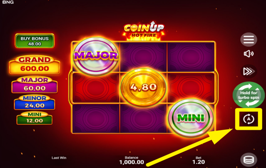 Coin UP Hot Fire UTILIZE AUTOPLAY.