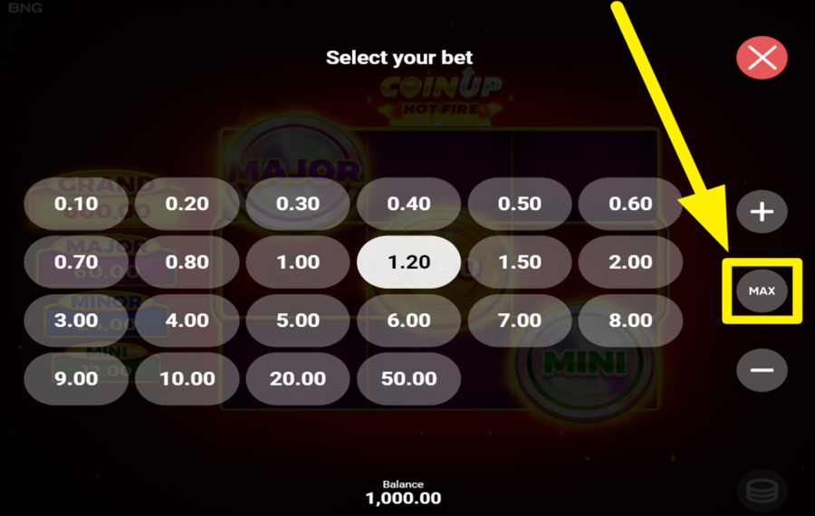 Coin UP Hot Fire TARGET THE MAXIMUM BETTING VALUE.