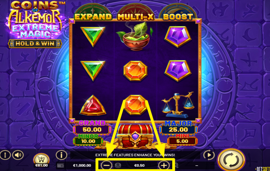 Coins of Alkemor Extreme Magic Hold and Win SELECT YOUR BET AMOUNT.
