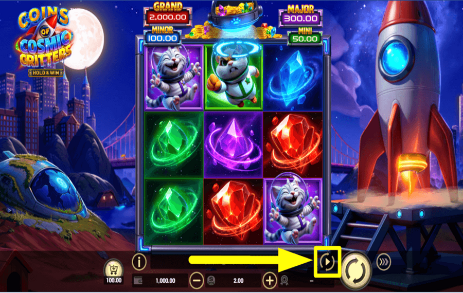 Coins of Cosmic Critters Hold and Win SPIN AUTOMATICALLY.