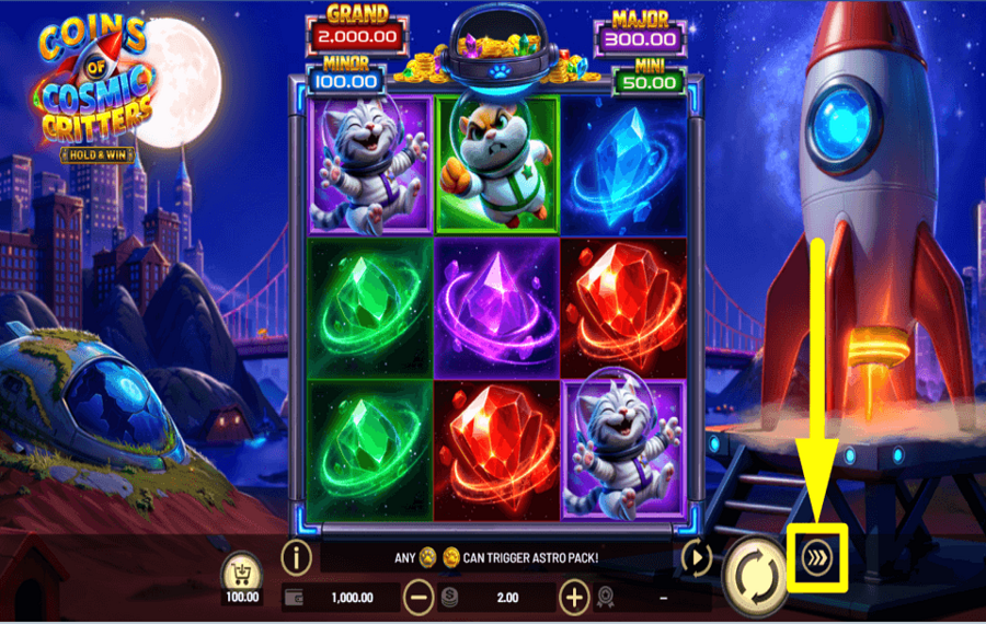 Coins of Cosmic Critters Hold and Win STEP UP THE PACE.