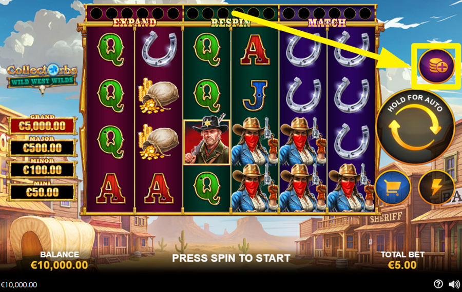 CollectOrbs Wild West Wilds УКАЖИТЕ СВОЮ СТАВКУ.